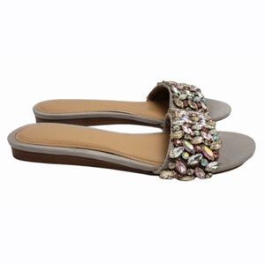Express Gray Bejeweled Open Front & Back Slides Sandals Women’s‎ Size 6 EUC
